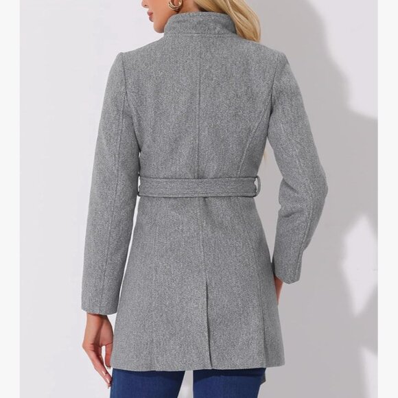 Allegra K Women's Stand Collar Long Sleeve Winter Belted Long Coat Medium - Picture 4 of 7
